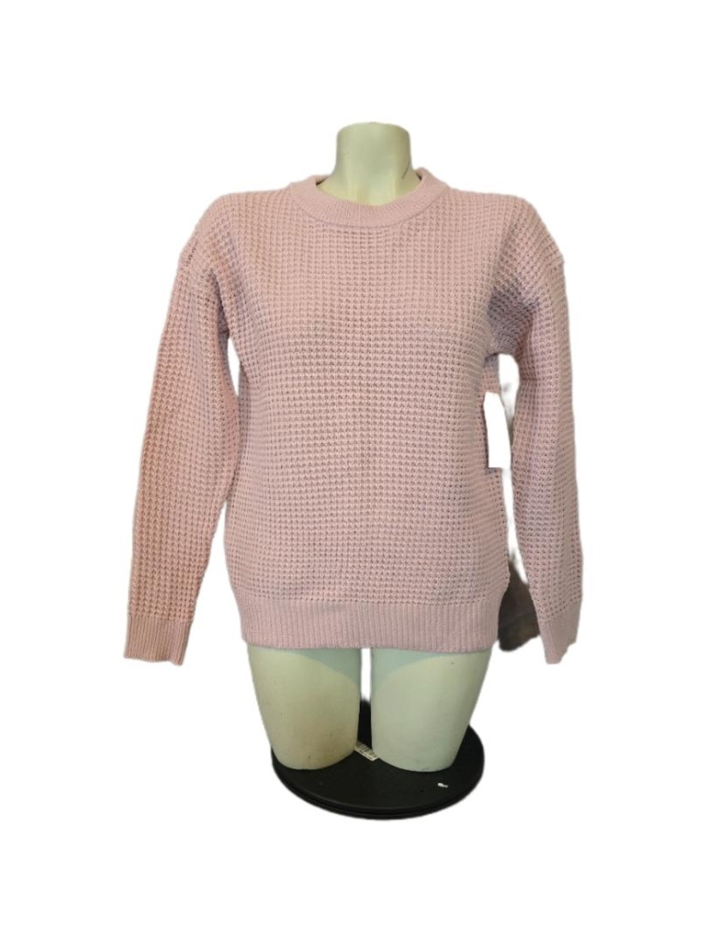 Time & Tru Women's Pink Waffle-Knit Crewneck Sweater Size Small